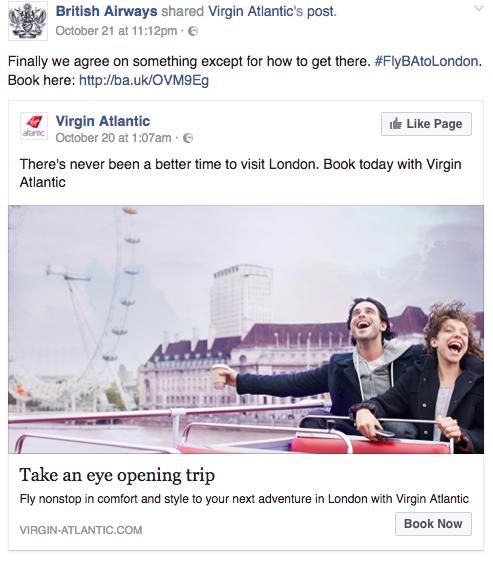 英航Facebook意外分享對手維珍機票優惠 兩大航空以幽默化解公關災難